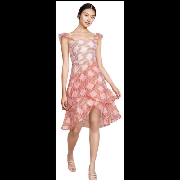 ALICE + OLIVIA Angelita Striped Ruffle Asymmetric Midi Dress - Picture 3 of 15